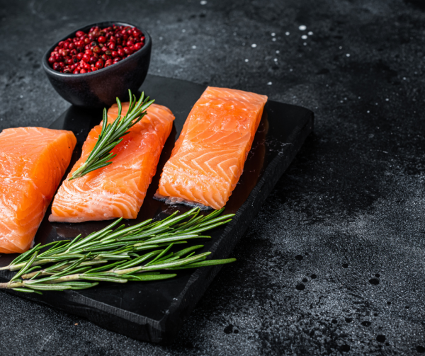 Skinless salmon steaks
